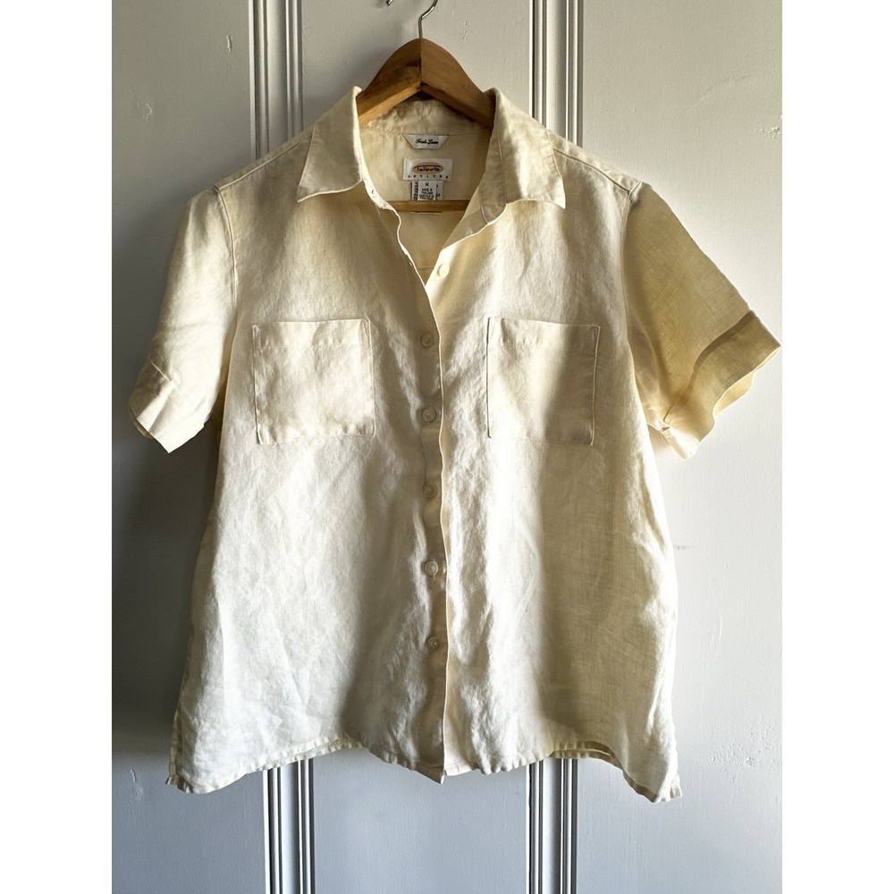 Talbots Linen Shirt Womens M Petite Butter Yellow Capsule Clean Girl